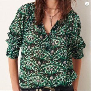 Ba&sh Women's Black and Green Patterned Blouse 100% Viscose S